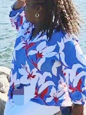 LIZ CLAIBORNE Floral V-Neck Pullover Blouse Top